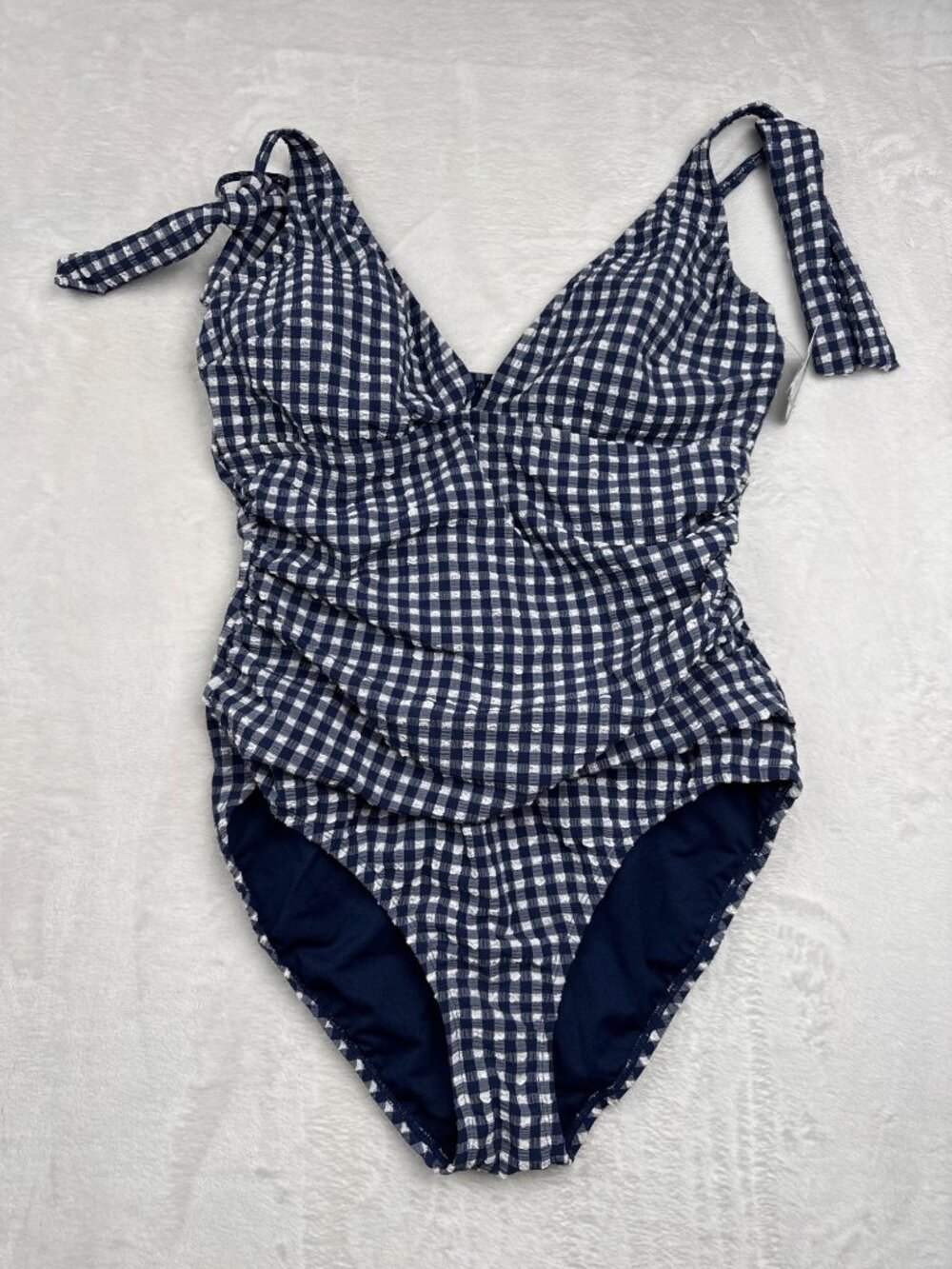 Navy & White Gingham One-Piece Swimsuit With Adjustable Straps Padded Cups - XL
